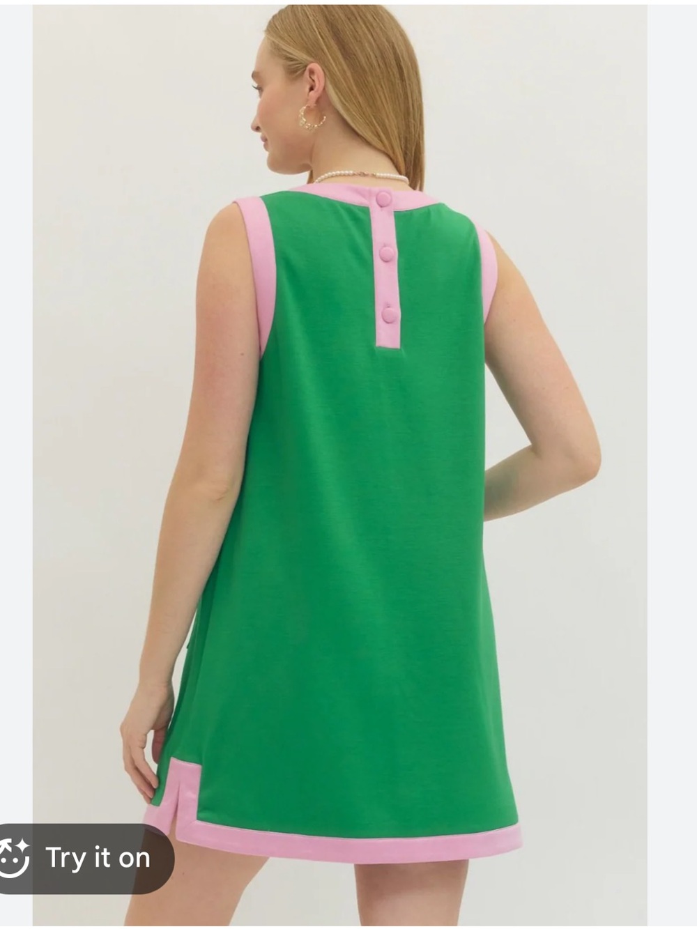 entro Green Shift Dress with Pink Trim - Picture 3 of 6